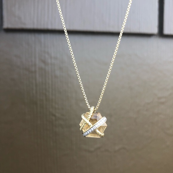 David Yurman 18k Yellow Gold Cable Wrap Necklace Citrine - Picture 2 of 8